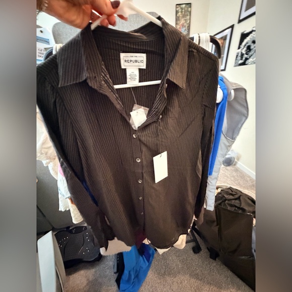 For The Republic Tops - For The Republic Black Pinstripe Button-Down Shirt